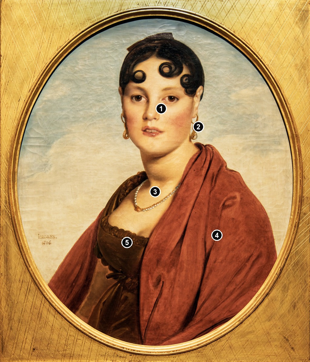 Annotated details from La Belle Zélie by Ingres